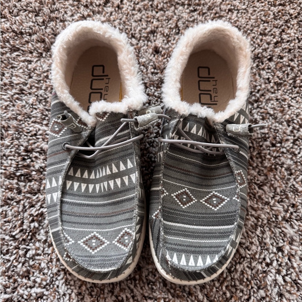 Hey Dude Gray Patterned Sherpa Lined Shoes